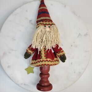 Four Star Primitive Santa Holding Star Plush 9" Wood Pedestal Handmade 2006